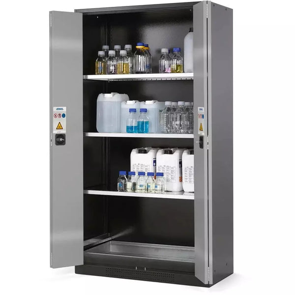 Armoire chimique DENIOS Asecos Systema Cs-103f, corps anthracite, argent, 3 étagères et plateau de base