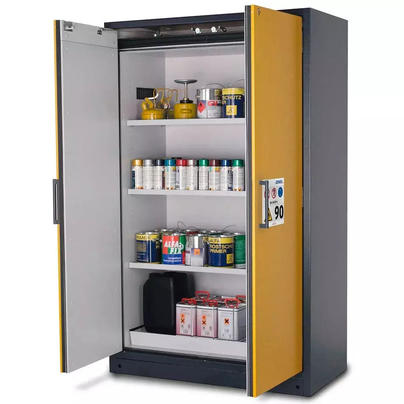 Armoire coupe-feu pour produits dangereux DENIOS Asecos Select W-123-o "One Touch", 3 étagères, portes jaunes 