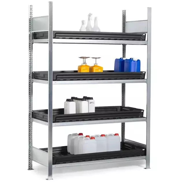 Rack pour matières dangereuses DENIOS Gkw 1360 Pro, 4 plateaux PE, 1360 x 637 x 2000 mm, champ de base 