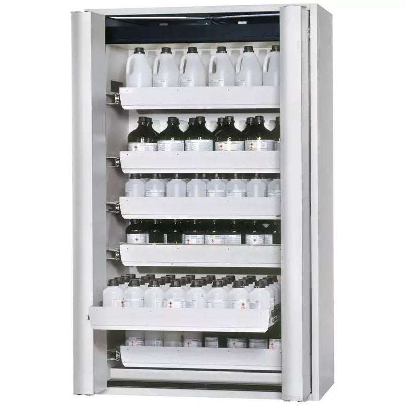 DENIOS Asecos Feuerbeständiger Gefahrstoffschrank Gf 1201.6 "One Touch", 6 Auszugswannen, Grau