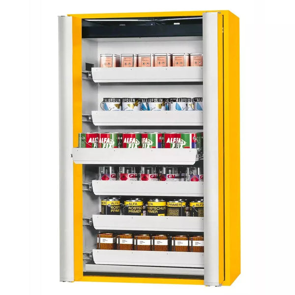 Armoire coupe-feu pour produits dangereux DENIOS Asecos Gf 1201.6 "One Touch", 6 plateaux coulissants, jaune 