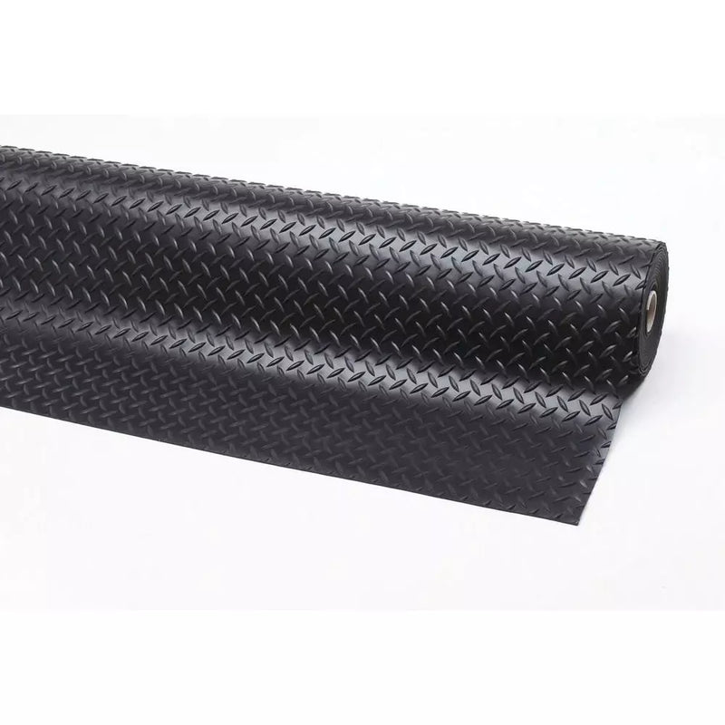 Tapis antidérapant en caoutchouc DENIOS, Diamond Plate Runner, aspect plaque en forme de goutte d'eau, 91 cm x 22,8 m, noir 