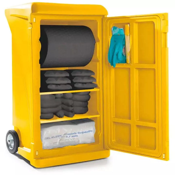 Trousse d'urgence mobile DENIOS Densorb, classeur dans un boîtier jaune signal, extra large, version universelle 