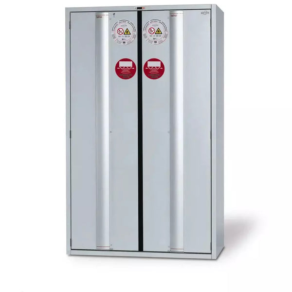 DENIOS Asecos Feuerbeständiger Gefahrstoffschrank Gt 1200-e, "Touch-less", Einlegeböden, 2-türig, Grau