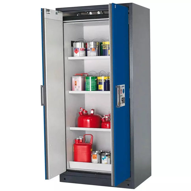 Armoire coupe-feu pour produits dangereux DENIOS Asecos Select W-93-o "One Touch", 3 étagères, portes bleues 