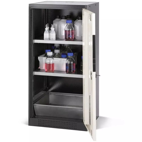 Armoire chimique DENIOS Asecos Systema Cs-52rg, corps anthracite, blanc, 2 étagères et plateau de base