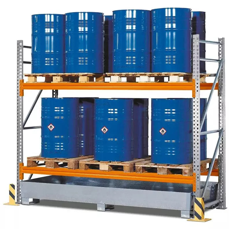 DENIOS palletstelling Pr 27.25 voor 6 Euro- of 4 chemische pallets, met 2 opslagniveaus, basisveld 