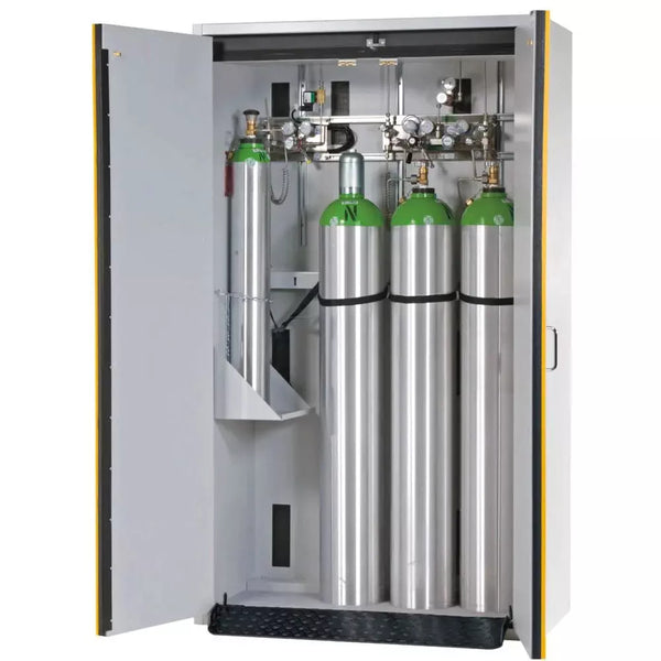 Armoire coupe-feu pour bouteilles de gaz DENIOS Asecos G30.12, largeur 1200 mm, porte à 2 battants, gris/jaune 