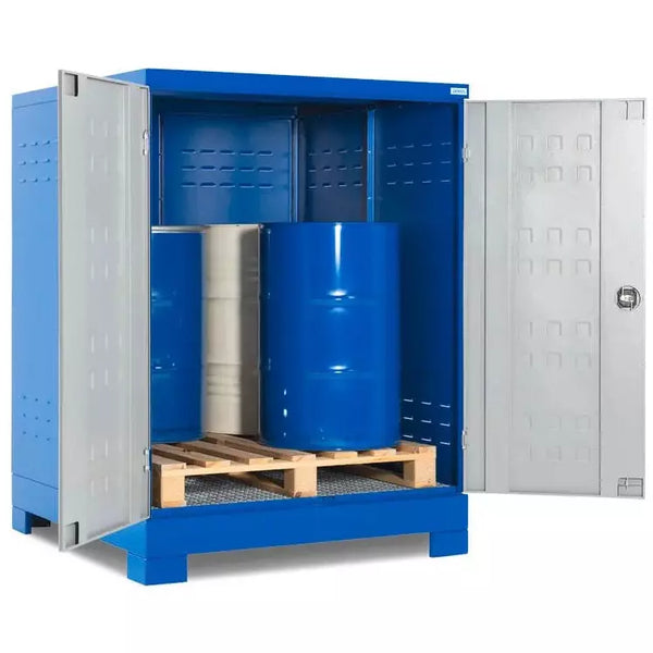 Dépôt de produits dangereux DENIOS Steelsafe D4, avec portes, pour 4 fûts sur palette chimique, 220 litres 