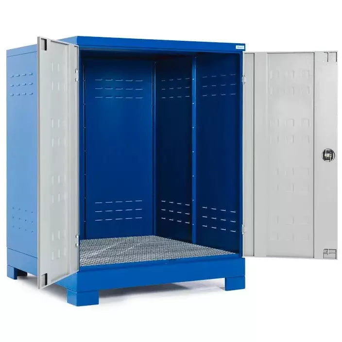 Dépôt de produits dangereux DENIOS Steelsafe D4, avec portes, pour 4 fûts sur palette chimique, 220 litres 