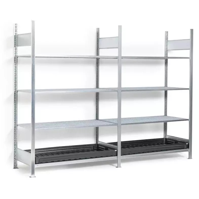 Rack pour matières dangereuses DENIOS Gkg 1360-v Pro, bac PE, caillebotis galvanisés, 1312 x 637 x 2000 mm, extension de champ 