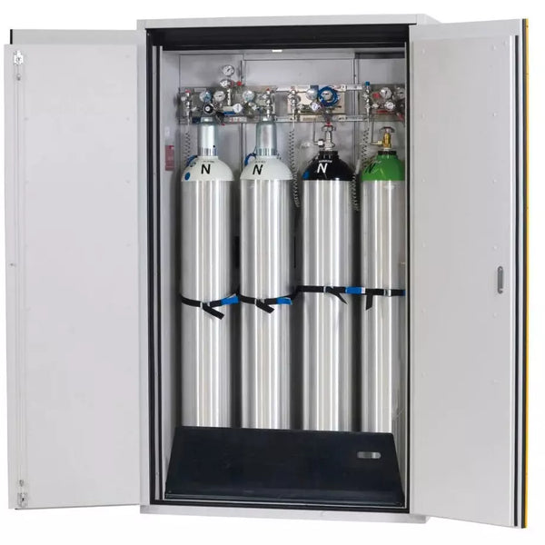 Armoire coupe-feu pour bouteilles de gaz DENIOS Asecos G90.12, largeur 1200 mm, porte à 2 battants, gris/jaune 