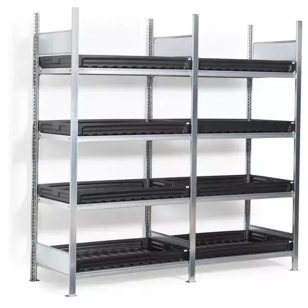 DENIOS gevaarlijke stoffenrek Gkw 1060 Pro, 4 PE-trays, 1012 x 637 x 2000 mm, uitbreidingsveld 