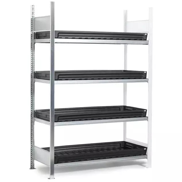 Rack pour matières dangereuses DENIOS Gkw 1360 Pro, 4 plateaux PE, 1312 x 637 x 2000 mm, extension de champ 