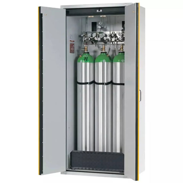 Armoire coupe-feu pour bouteilles de gaz DENIOS Asecos G30.9, largeur 900 mm, porte à 2 vantaux, gris/jaune 