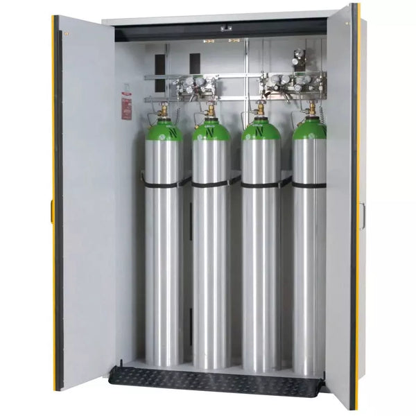 Armoire coupe-feu pour bouteilles de gaz DENIOS Asecos G30.14, largeur 1400 mm, porte à 2 vantaux, gris/jaune 