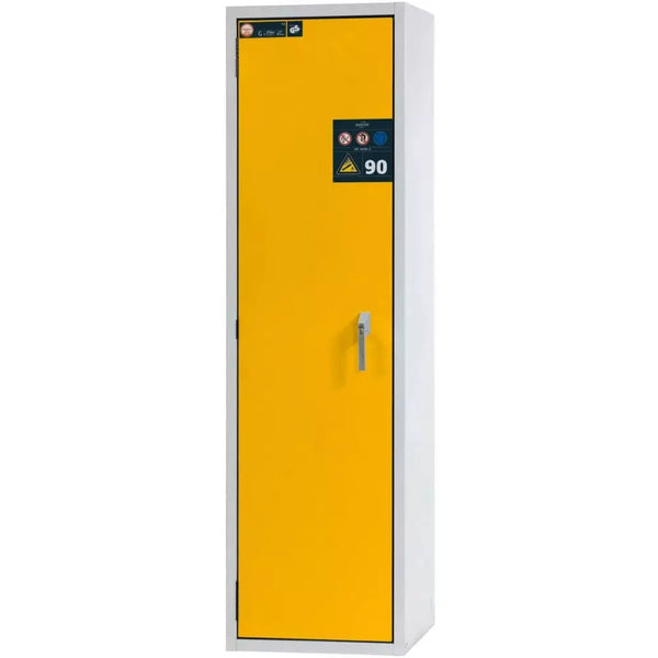 Armoire à bouteilles de gaz coupe-feu DENIOS Asecos G90.6-2f, largeur 600 mm, charnière de porte à droite, gris/jaune 