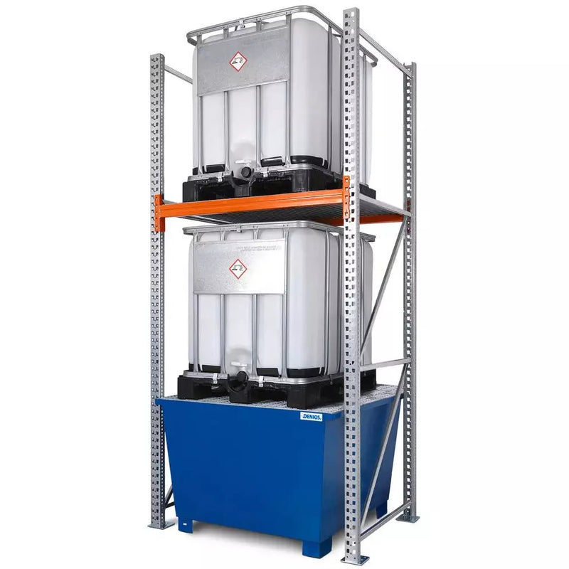 DENIOS Combi-regal 3 K2-i Mit Lackierter Auffangwanne, Für 2 Ibc À 1000 Liter, Anbaufeld