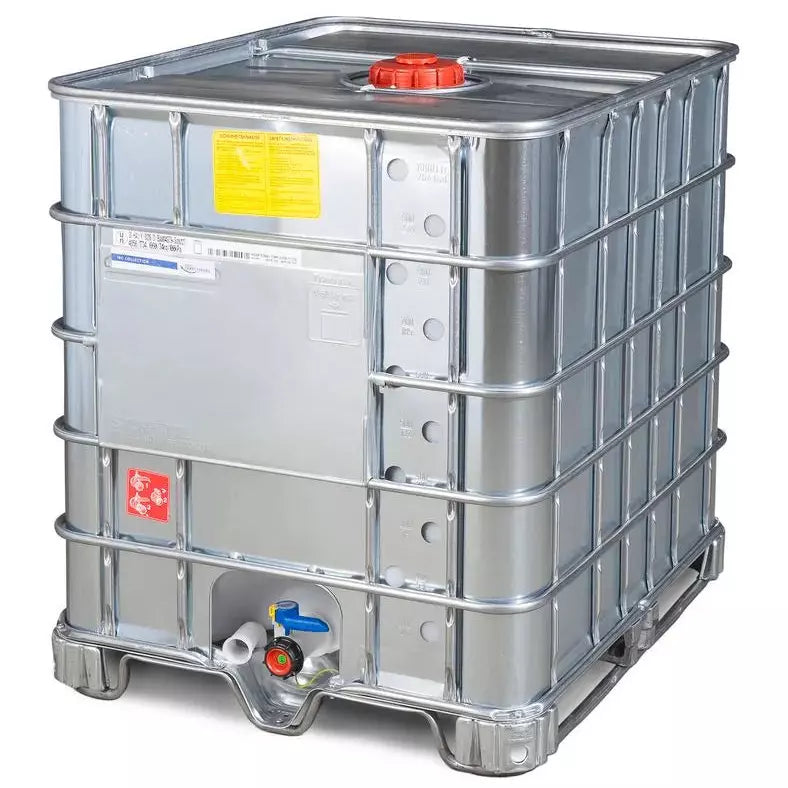 Conteneur pour produits dangereux DENIOS IBC avec enveloppe en acier, version Ex, patins en acier, 1000 litres, ouverture Nw150 