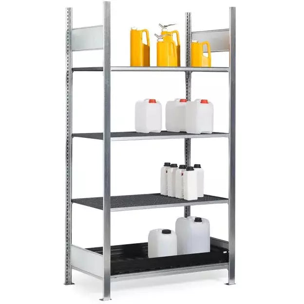 Rack pour matières dangereuses DENIOS Gkg 1060 Pro, bac en PE, grilles en PE, 1060 x 637 x 2000 mm, champ de base 