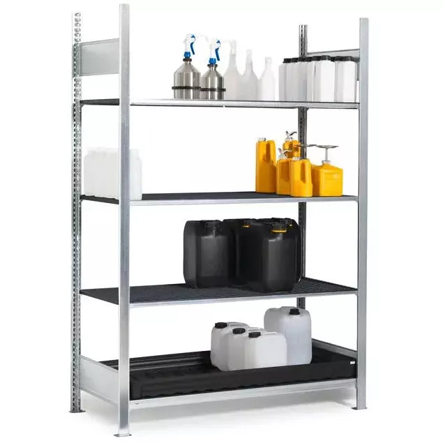 Rack pour matières dangereuses DENIOS Gkg 1360 Pro, bac en PE, grilles en PE, 1360 x 637 x 2000 mm, champ de base 