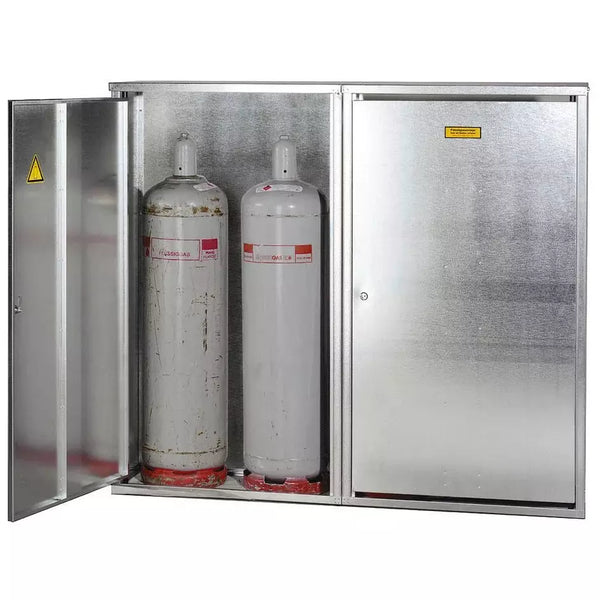 Armoire à bouteilles de gaz liquide DENIOS St 40, pour 4 bouteilles de 33 kg, avec paroi fermée et porte à 2 battants 