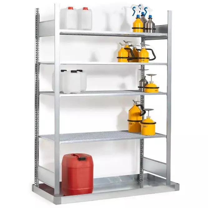 Rayonnage pour matières dangereuses DENIOS Grb 1360 pour substances inflammables, avec bac de base, 1456 x 726 x 2000 mm, champ de base 