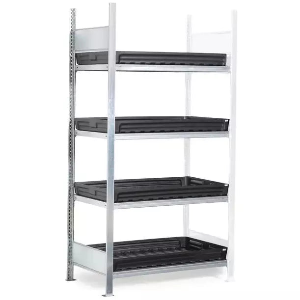 Rack pour matières dangereuses DENIOS Gkw 1040 Pro, 4 plateaux PE, 1012 x 437 x 2000 mm, extension de champ 