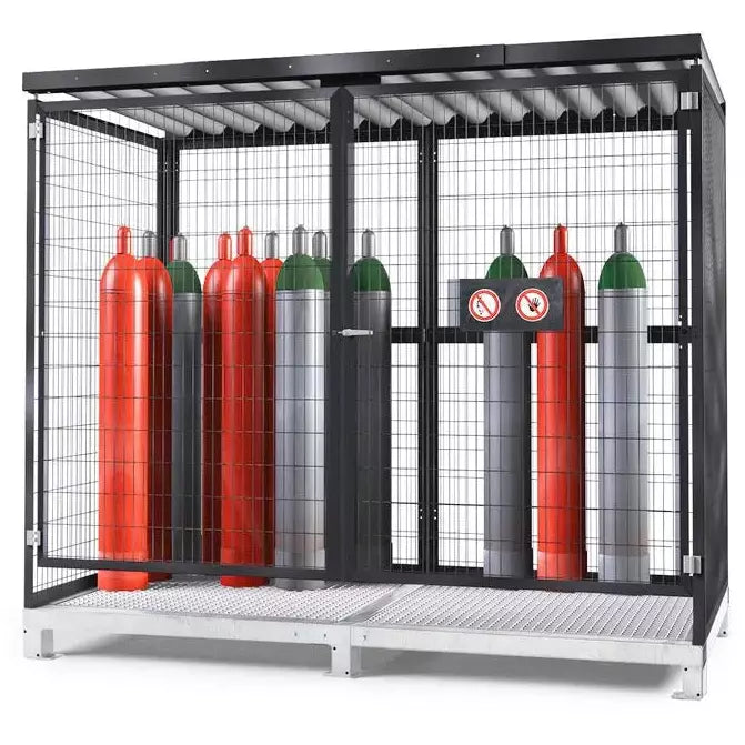 Stockage de bouteilles de gaz DENIOS type Gsn 2.28, gris, avec groupe de base 