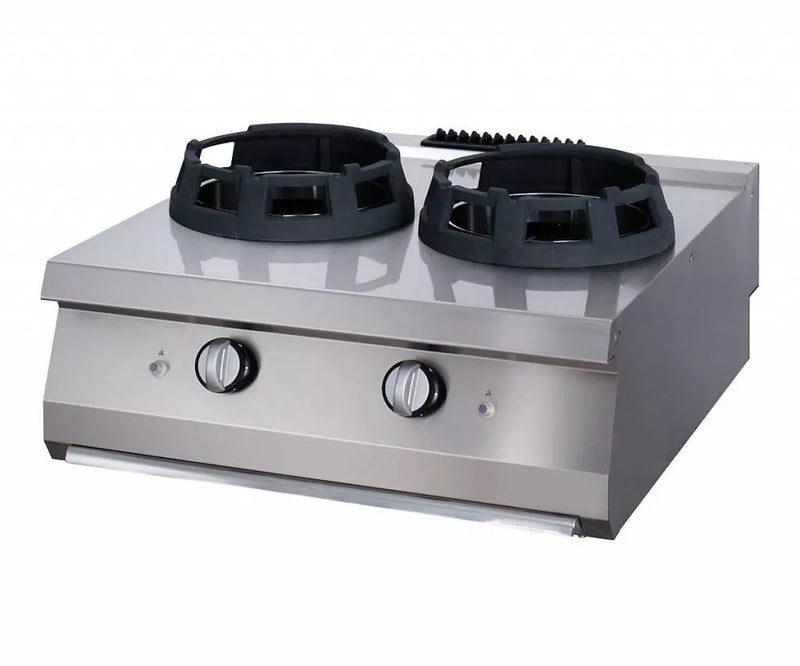 MAXIMA Gastro Heavy Duty Wok Herd - 2 x 28,5 cm Kochringe - Doppeleinheit - 70 cm Tief - Gas