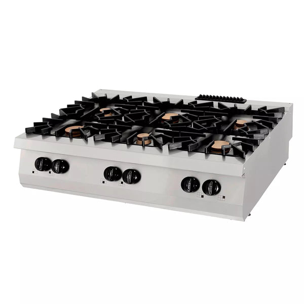 MAXIMA Gastro Premium Kookplaat - 6 Branders - Drievoudige Unit - 90 cm Diep - Gas 