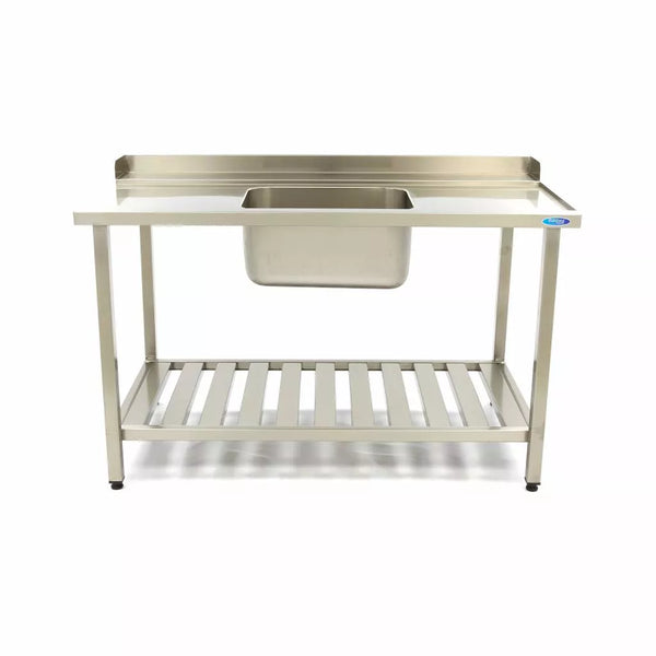 Table de lavage MAXIMA Gastro - 140 x 75 cm - droite - avec évier et dosseret - avec étagère de rangement