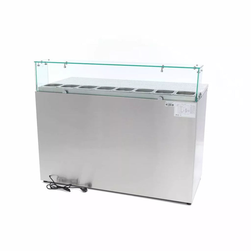 MAXIMA Gastro Pizzakühltisch - 137 cm - 3 Türen - Passt 8 x 1/6 GN - inkl. Glasabdeckung